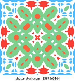 Traditional ornate mexican talavera. Hand drawn design. Vector seamless pattern watercolor. Red abstract background for web backdrop, print, pillows, surface texture, wallpaper, towels.
