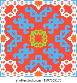 Traditional ornate mexican talavera. Hand drawn design. Vector seamless pattern watercolor. Red abstract background for web backdrop, print, pillows, surface texture, wallpaper, towels.