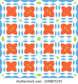 Traditional ornate mexican talavera. Hand drawn design. Vector seamless pattern watercolor. Red abstract background for web backdrop, print, pillows, surface texture, wallpaper, towels.