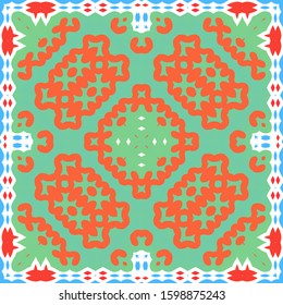 Traditional ornate mexican talavera. Hand drawn design. Vector seamless pattern watercolor. Red abstract background for web backdrop, print, pillows, surface texture, wallpaper, towels.