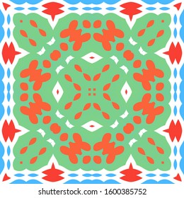 Traditional ornate mexican talavera. Hand drawn design. Vector seamless pattern watercolor. Red abstract background for web backdrop, print, pillows, surface texture, wallpaper, towels.