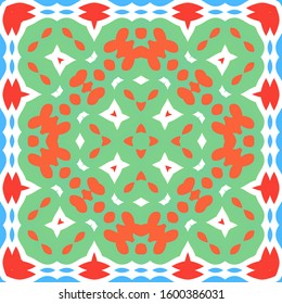 Traditional ornate mexican talavera. Hand drawn design. Vector seamless pattern watercolor. Red abstract background for web backdrop, print, pillows, surface texture, wallpaper, towels.