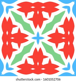Traditional ornate mexican talavera. Hand drawn design. Vector seamless pattern watercolor. Red abstract background for web backdrop, print, pillows, surface texture, wallpaper, towels.