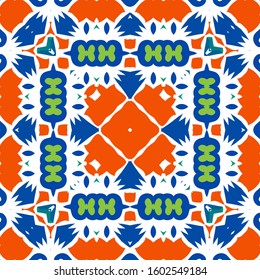 Traditional ornate mexican talavera. Hand drawn design. Vector seamless pattern watercolor. Red abstract background for web backdrop, print, pillows, surface texture, wallpaper, towels.