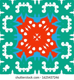 Traditional ornate mexican talavera. Hand drawn design. Vector seamless pattern watercolor. Red abstract background for web backdrop, print, pillows, surface texture, wallpaper, towels.