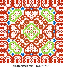 Traditional ornate mexican talavera. Hand drawn design. Collection of vector seamless patterns. Red abstract backgrounds for web backdrop, print, pillows, surface texture, wallpaper, towels.