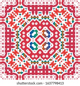 Traditional ornate mexican talavera. Hand drawn design. Collection of vector seamless patterns. Red abstract backgrounds for web backdrop, print, pillows, surface texture, wallpaper, towels.