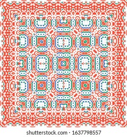 Traditional ornate mexican talavera. Hand drawn design. Vector seamless pattern watercolor. Red abstract background for web backdrop, print, pillows, surface texture, wallpaper, towels.