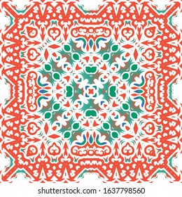 Traditional ornate mexican talavera. Hand drawn design. Vector seamless pattern watercolor. Red abstract background for web backdrop, print, pillows, surface texture, wallpaper, towels.