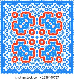 Traditional ornate mexican talavera. Hand drawn design. Vector seamless pattern watercolor. Red abstract background for web backdrop, print, pillows, surface texture, wallpaper, towels.