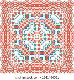 Traditional ornate mexican talavera. Hand drawn design. Vector seamless pattern watercolor. Red abstract background for web backdrop, print, pillows, surface texture, wallpaper, towels.
