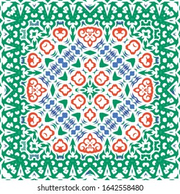 Traditional ornate mexican talavera. Hand drawn design. Vector seamless pattern watercolor. Red abstract background for web backdrop, print, pillows, surface texture, wallpaper, towels.