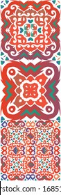 Traditional ornate mexican talavera. Hand drawn design. Set of vector seamless patterns. Red abstract backgrounds for web backdrop, print, pillows, surface texture, wallpaper, towels.