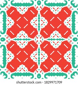 Traditional ornate mexican talavera. Hand drawn design. Vector seamless pattern watercolor. Red abstract background for web backdrop, print, pillows, surface texture, wallpaper, towels.