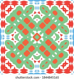 Traditional ornate mexican talavera. Hand drawn design. Vector seamless pattern watercolor. Red abstract background for web backdrop, print, pillows, surface texture, wallpaper, towels.