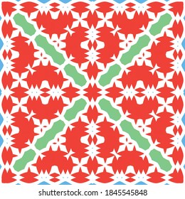 Traditional ornate mexican talavera. Hand drawn design. Vector seamless pattern watercolor. Red abstract background for web backdrop, print, pillows, surface texture, wallpaper, towels.
