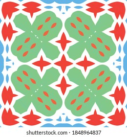 Traditional ornate mexican talavera. Hand drawn design. Vector seamless pattern watercolor. Red abstract background for web backdrop, print, pillows, surface texture, wallpaper, towels.