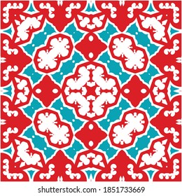 Traditional ornate mexican talavera. Hand drawn design. Vector seamless pattern watercolor. Red abstract background for web backdrop, print, pillows, surface texture, wallpaper, towels.
