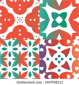 Traditional ornate mexican talavera. Hand drawn design. Set of vector seamless patterns. Red abstract backgrounds for web backdrop, print, pillows, surface texture, wallpaper, towels.