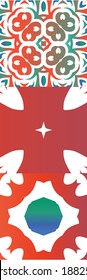 Traditional ornate mexican talavera. Kit of vector seamless patterns. Geometric design. Red abstract backgrounds for web backdrop, print, pillows, surface texture, wallpaper, towels.