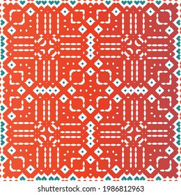 Traditional ornate mexican talavera. Modern design. Vector seamless pattern theme. Red abstract background for web backdrop, print, pillows, surface texture, wallpaper, towels.