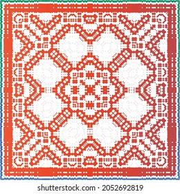 Traditional ornate mexican talavera. Modern design. Vector seamless pattern theme. Red abstract background for web backdrop, print, pillows, surface texture, wallpaper, towels.