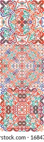 Traditional ornate mexican talavera. Set of vector seamless patterns. Stylish design. Red abstract backgrounds for web backdrop, print, pillows, surface texture, wallpaper, towels.