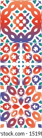 Traditional ornate mexican talavera. Universal design. Kit of vector seamless patterns. Red abstract backgrounds for web backdrop, print, pillows, surface texture, wallpaper, towels.