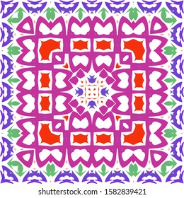Traditional ornate Mexican talavera. Universal design. Vector seamless pattern concept. Red abstract background for web backdrop, print, pillows, surface texture, wallpaper, towels.