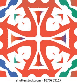 Traditional ornate mexican talavera. Universal design. Vector seamless pattern flyer. Red abstract background for web backdrop, print, pillows, surface texture, wallpaper, towels.