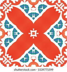 Traditional ornate mexican talavera. Vector seamless pattern elements. Modern design. Red abstract background for web backdrop, print, pillows, surface texture, wallpaper, towels.