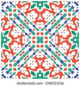 Traditional ornate mexican talavera. Vector seamless pattern collage. Geometric design. Red abstract background for web backdrop, print, pillows, surface texture, wallpaper, towels.