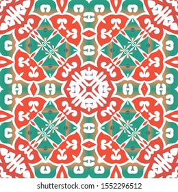 Traditional ornate mexican talavera. Vector seamless pattern frame. Stylish design. Red abstract background for web backdrop, print, pillows, surface texture, wallpaper, towels.