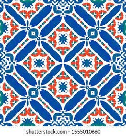 Traditional ornate mexican talavera. Vector seamless pattern elements. Modern design. Red abstract background for web backdrop, print, pillows, surface texture, wallpaper, towels.