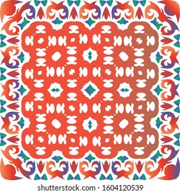 Traditional ornate mexican talavera. Vector seamless pattern poster. Geometric design. Red abstract background for web backdrop, print, pillows, surface texture, wallpaper, towels.