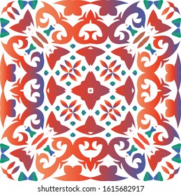 Traditional ornate mexican talavera. Vector seamless pattern watercolor. Fashionable design. Red abstract background for web backdrop, print, pillows, surface texture, wallpaper, towels.