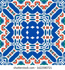 Traditional ornate mexican talavera. Vector seamless pattern elements. Modern design. Red abstract background for web backdrop, print, pillows, surface texture, wallpaper, towels.