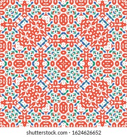 Traditional ornate mexican talavera. Vector seamless pattern concept. Stylish design. Red abstract background for web backdrop, print, pillows, surface texture, wallpaper, towels.