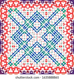 Traditional ornate mexican talavera. Vector seamless pattern collage. Geometric design. Red abstract background for web backdrop, print, pillows, surface texture, wallpaper, towels.