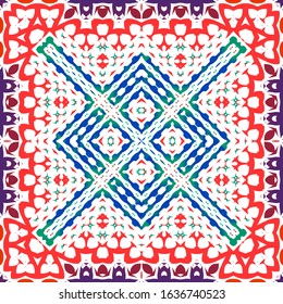Traditional ornate mexican talavera. Vector seamless pattern collage. Geometric design. Red abstract background for web backdrop, print, pillows, surface texture, wallpaper, towels.