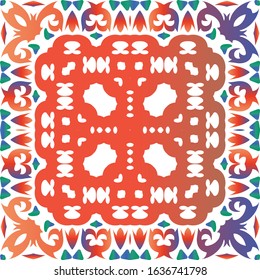 Traditional ornate mexican talavera. Vector seamless pattern watercolor. Hand drawn design. Red abstract background for web backdrop, print, pillows, surface texture, wallpaper, towels.