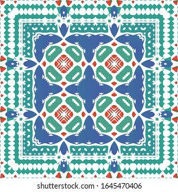 Traditional ornate mexican talavera. Vector seamless pattern elements. Modern design. Red abstract background for web backdrop, print, pillows, surface texture, wallpaper, towels.