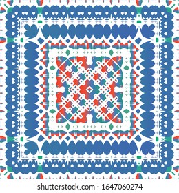 Traditional ornate mexican talavera. Vector seamless pattern elements. Modern design. Red abstract background for web backdrop, print, pillows, surface texture, wallpaper, towels.