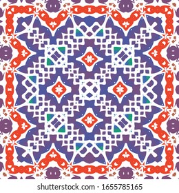 Traditional ornate mexican talavera. Vector seamless pattern elements. Modern design. Red abstract background for web backdrop, print, pillows, surface texture, wallpaper, towels.