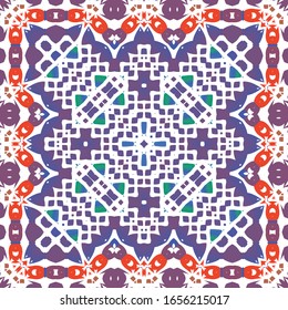 Traditional ornate mexican talavera. Vector seamless pattern elements. Modern design. Red abstract background for web backdrop, print, pillows, surface texture, wallpaper, towels.