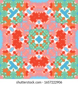 Traditional ornate mexican talavera. Vector seamless pattern elements. Modern design. Red abstract background for web backdrop, print, pillows, surface texture, wallpaper, towels.