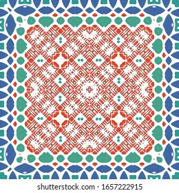 Traditional ornate mexican talavera. Vector seamless pattern elements. Modern design. Red abstract background for web backdrop, print, pillows, surface texture, wallpaper, towels.