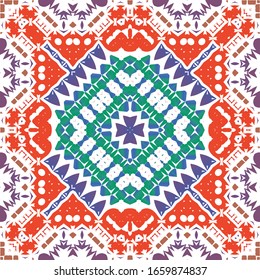 Traditional ornate mexican talavera. Vector seamless pattern elements. Modern design. Red abstract background for web backdrop, print, pillows, surface texture, wallpaper, towels.
