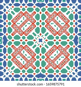 Traditional ornate mexican talavera. Vector seamless pattern elements. Modern design. Red abstract background for web backdrop, print, pillows, surface texture, wallpaper, towels.