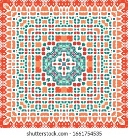Traditional ornate mexican talavera. Vector seamless pattern elements. Modern design. Red abstract background for web backdrop, print, pillows, surface texture, wallpaper, towels.